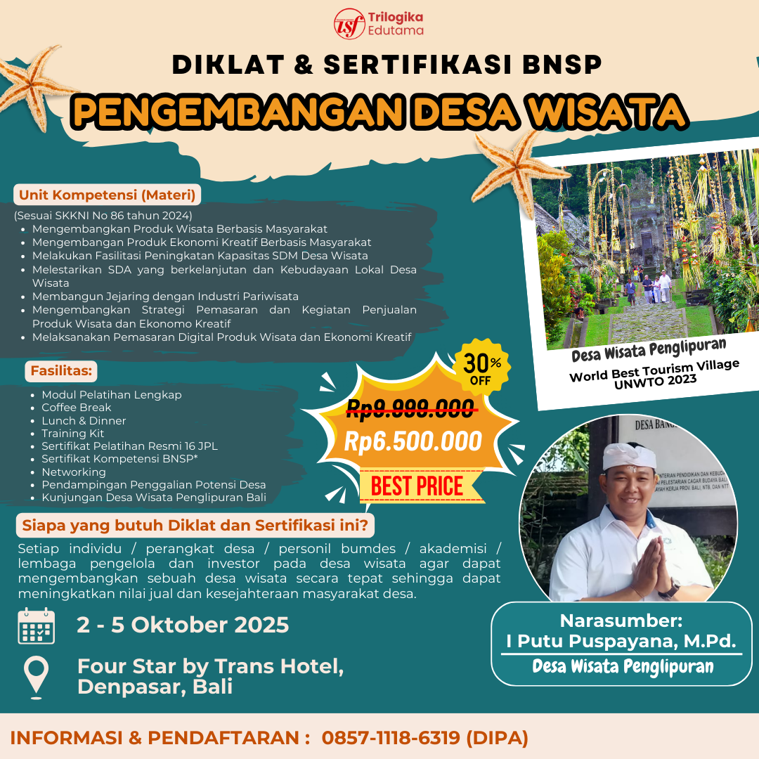 WORKSHOP & SERTIFIKASI BNSP "PENGEMBANGAN DESA WISATA" OFFLINE BALI